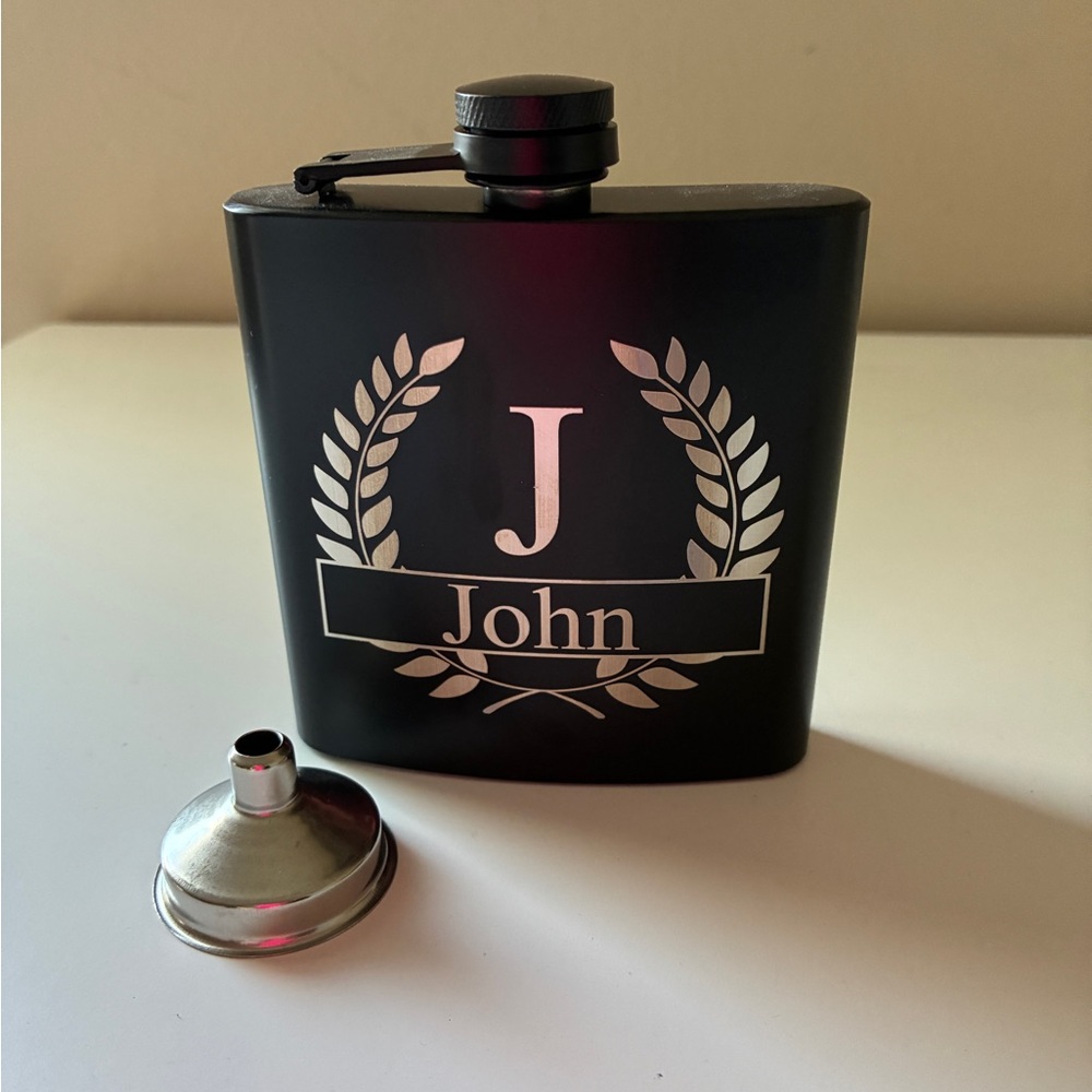 Flask with Funnel Engraved & Personalized for John